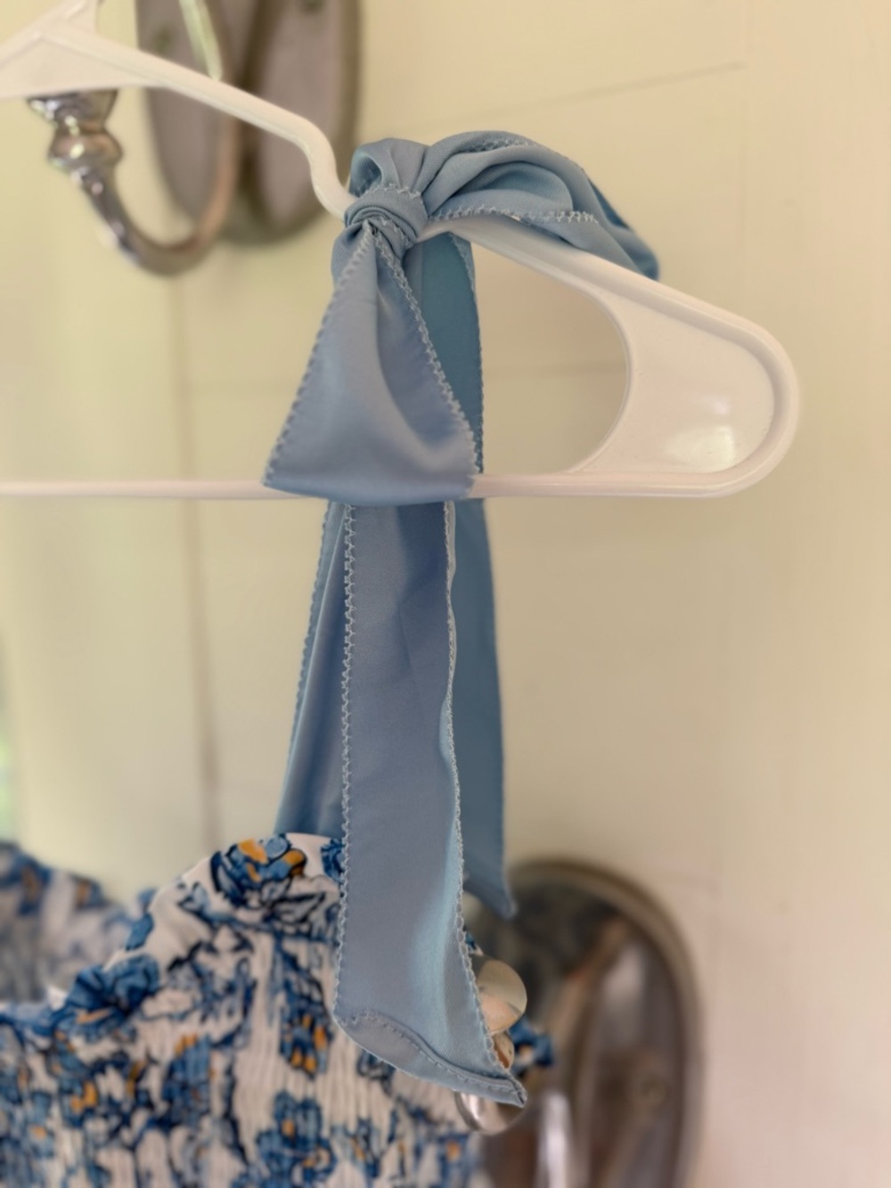 Blue & White Tiered Maxi Dress with Floral Print Bow Shoulder - Picture 4 of 6